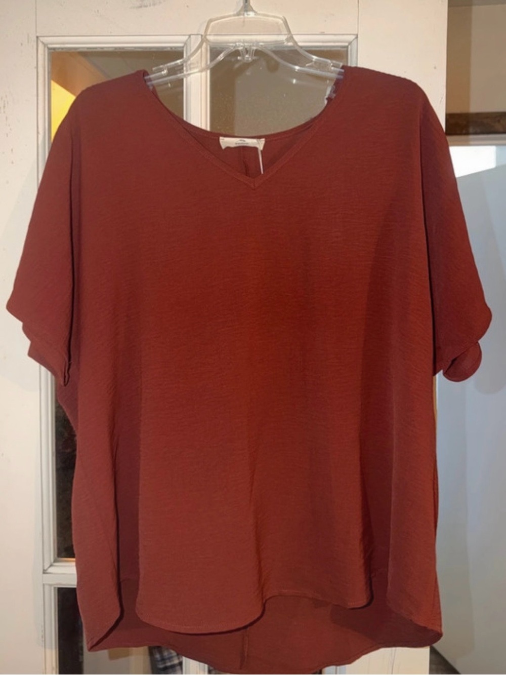 entro Rust V-Neck Short Sleeve Tunic Top